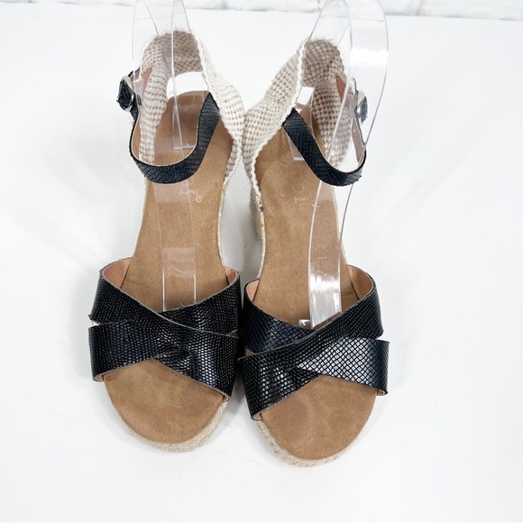 MAYPOOL Black Cross strapped Wedge Sandal Espadrilles with ankle strap size 39 - Picture 2 of 6